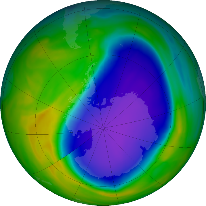 Antarctic ozone map for 22 October 2020